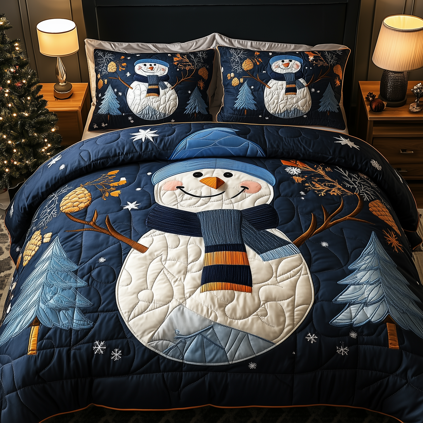 Cheerful Snowman 3-Piece Quilted Bedding Set GFTONL1534