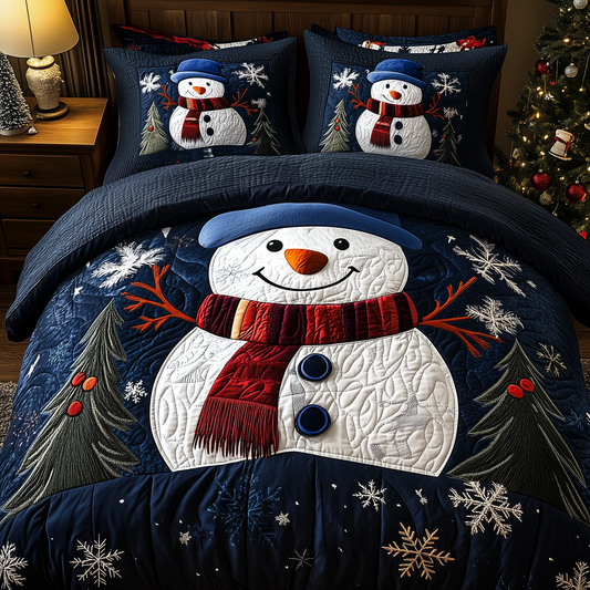 Cheerful Snowman 3-Piece Quilted Bedding Set GFTONL1535