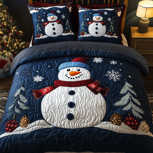 Cheerful Snowman 3-Piece Quilted Bedding Set GFTONL1536