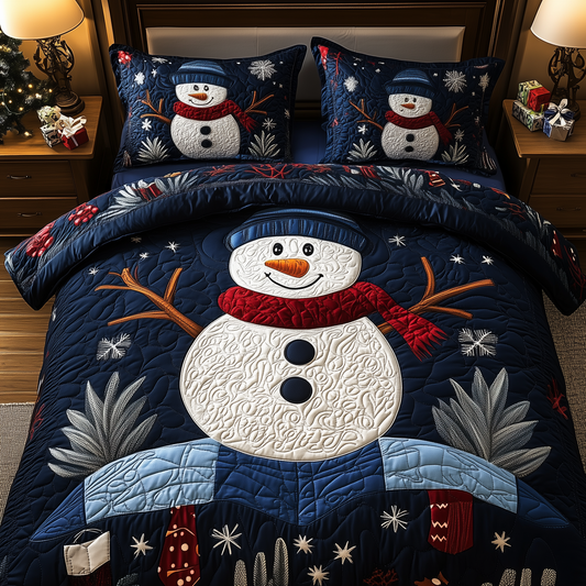 Cheerful Snowman 3-Piece Quilted Bedding Set GFTONL1537