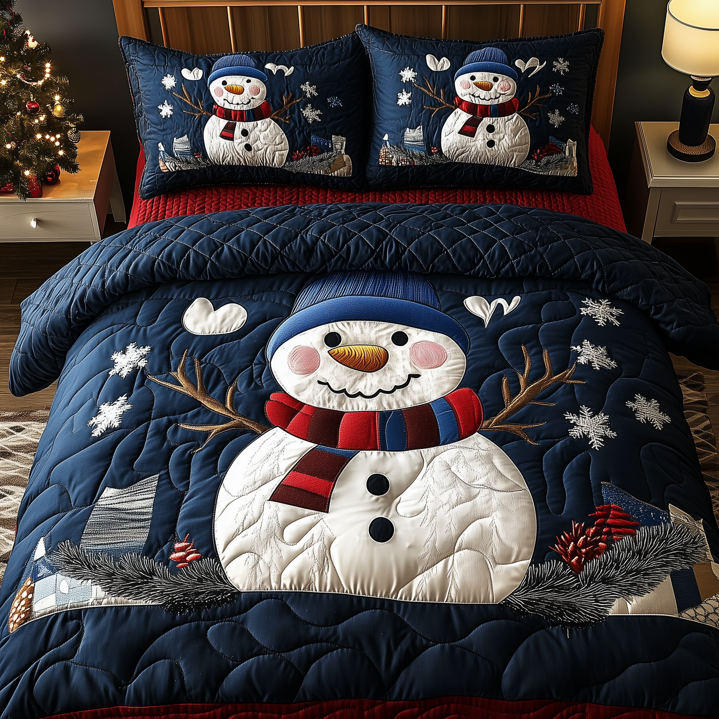 Cheerful Snowman 3-Piece Quilted Bedding Set GFTONL1538