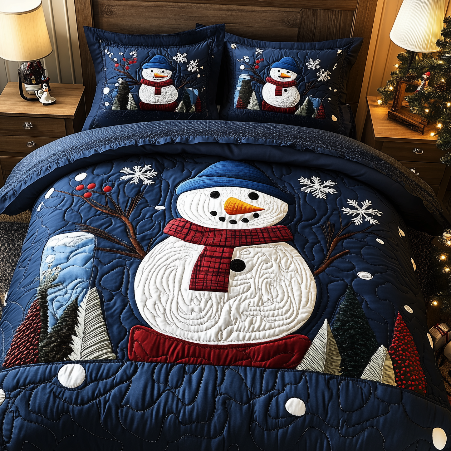 Cheerful Snowman 3-Piece Quilted Bedding Set GFTONL1539