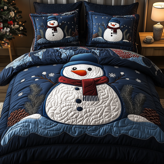 Cheerful Snowman 3-Piece Quilted Bedding Set GFTONL1540