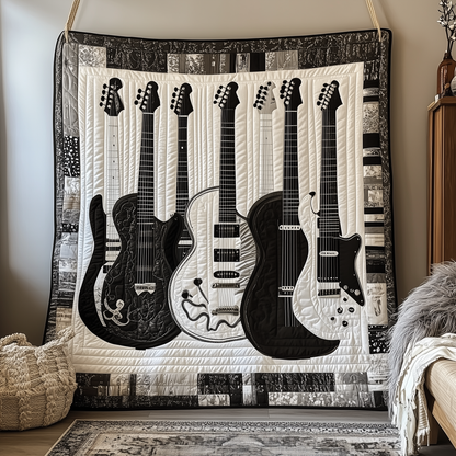 Black And White Guitar Quilted Blanket GFTONL1764