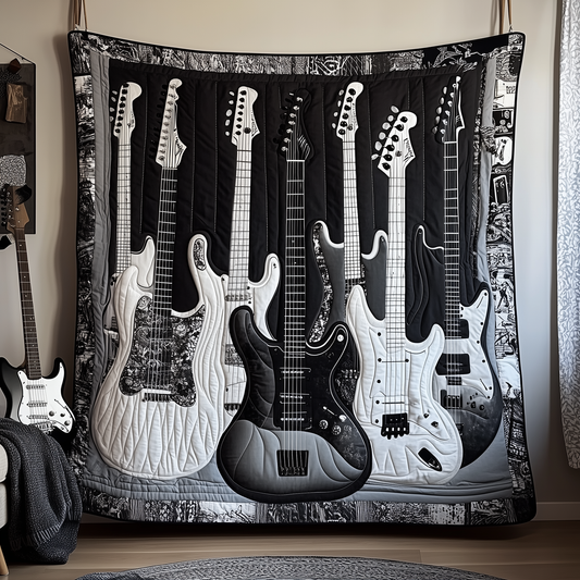 Black And White Guitar Quilted Blanket GFTONL1765