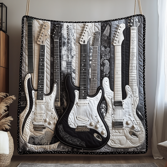 Black And White Guitar Quilted Blanket GFTONL1766