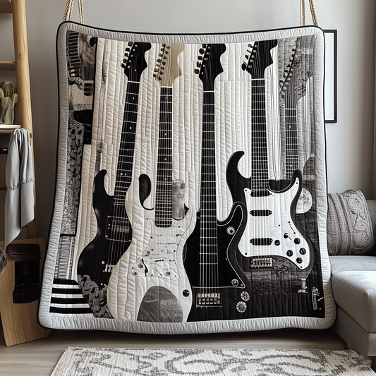 Black And White Guitar Quilted Blanket GFTONL1767