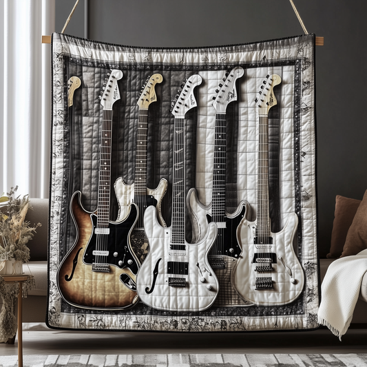 Black And White Guitar Quilted Blanket GFTONL1768