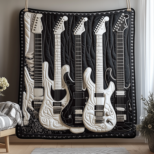 Black And White Guitar Quilted Blanket GFTONL1769