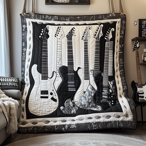 Black And White Guitar Quilted Blanket GFTONL1770