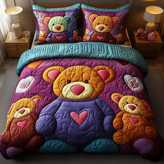 Colorful Bear Charm 3-Piece Quilted Bedding Set GFTONL1953