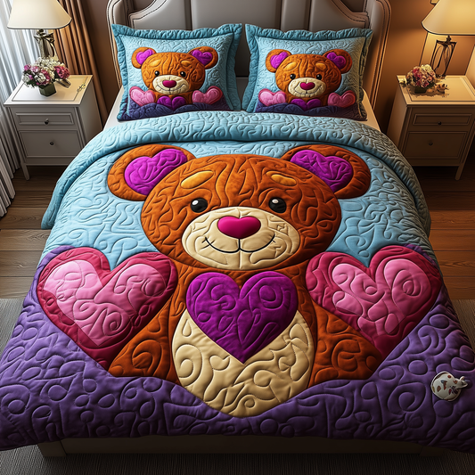 Colorful Bear Charm 3-Piece Quilted Bedding Set GFTONL1954