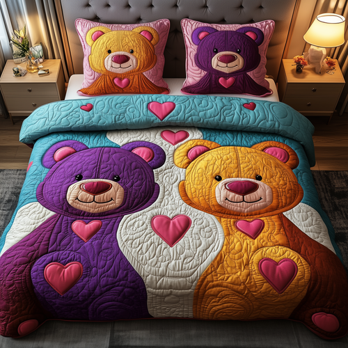 Colorful Bear Charm 3-Piece Quilted Bedding Set GFTONL1955