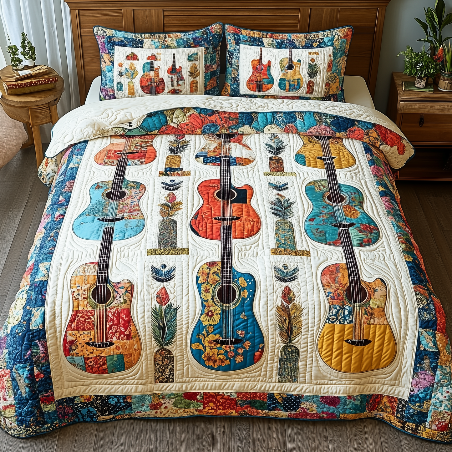 Colorful Guitars 3-Piece Quilted Bedding Set GFTONL761