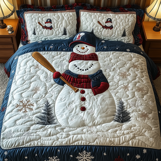 Baseball Snowman 3-Piece Quilted Bedding Set GFTOTL1515