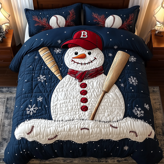 Baseball Snowman 3-Piece Quilted Bedding Set GFTOTL1516