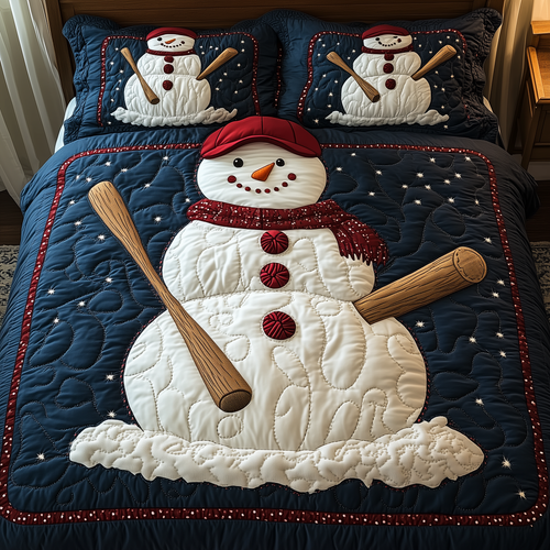 Baseball Snowman 3-Piece Quilted Bedding Set GFTOTL1517