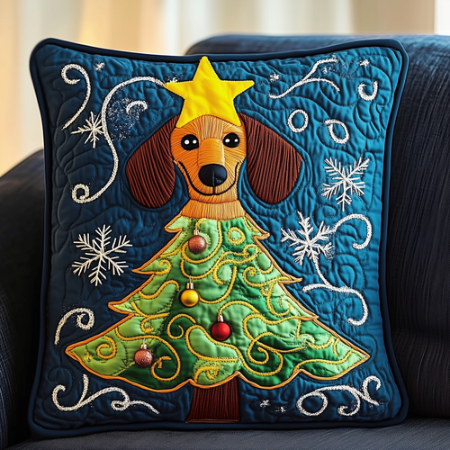 Dachshund Christmas Tree Quilted Pillow Case GFTOTL1586