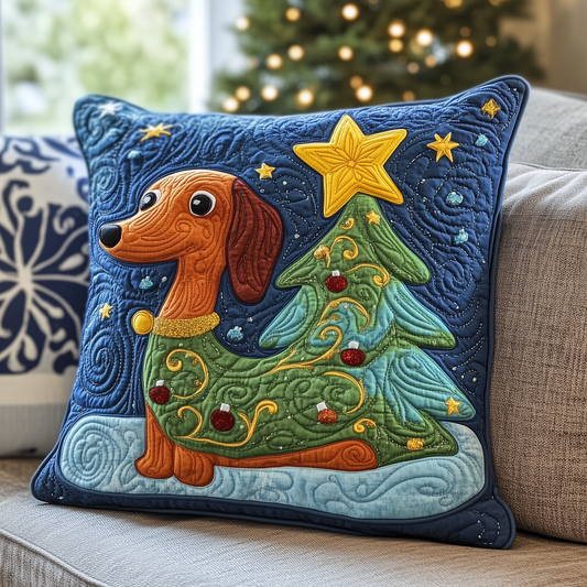 Dachshund Christmas Tree Quilted Pillow Case GFTOTL1591