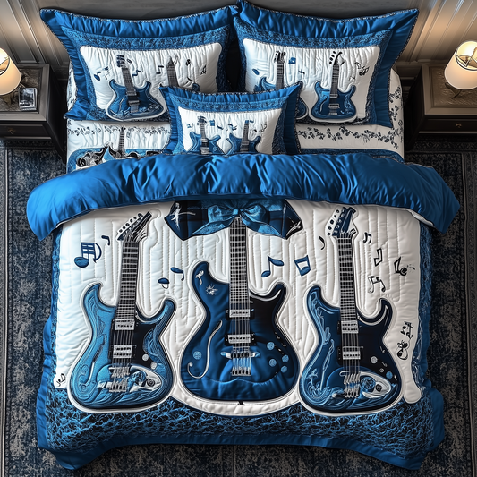 Blue Rock and Roll 3-Piece Quilted Bedding Set GFTOTL1684