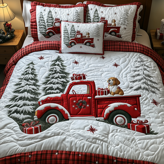 A Christmas Dog Ride 3-Piece Quilted Bedding Set GFTOTP1623