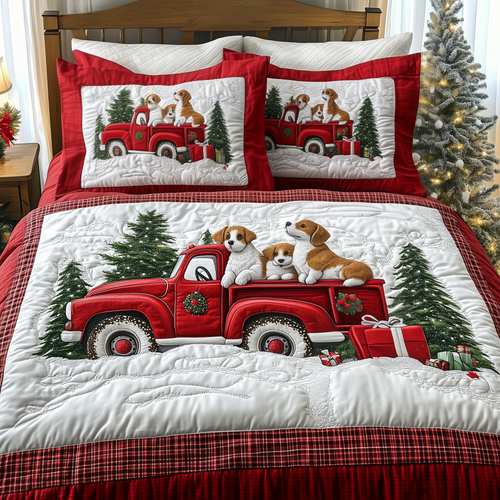 A Christmas Dog Ride 3-Piece Quilted Bedding Set GFTOTP1624