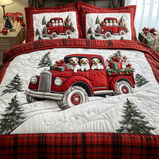 A Christmas Dog Ride 3-Piece Quilted Bedding Set GFTOTP1625