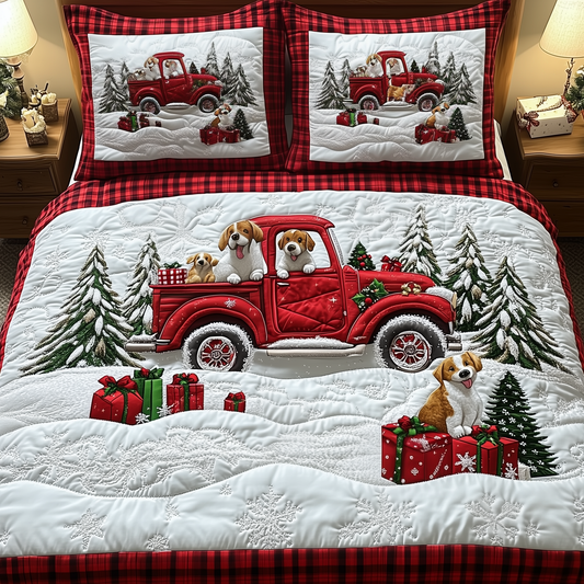 A Christmas Dog Ride 3-Piece Quilted Bedding Set GFTOTP1626