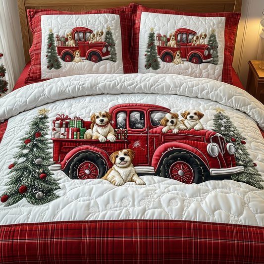 A Christmas Dog Ride 3-Piece Quilted Bedding Set GFTOTP1627