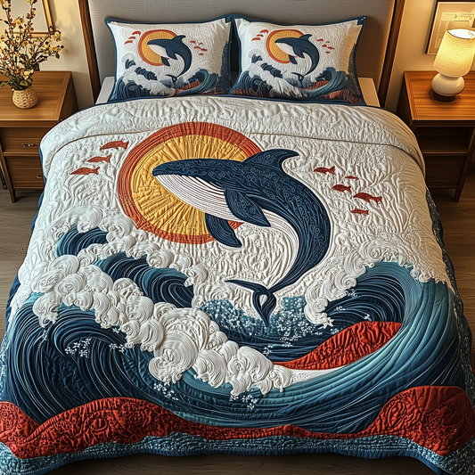 Whale Serenity 3-Piece Quilted Bedding Set GFTOTP2276