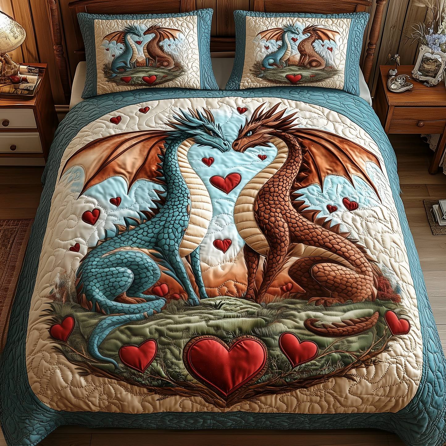 Dragon Love Affair 3-Piece Quilted Bedding Set GFTOTP2297