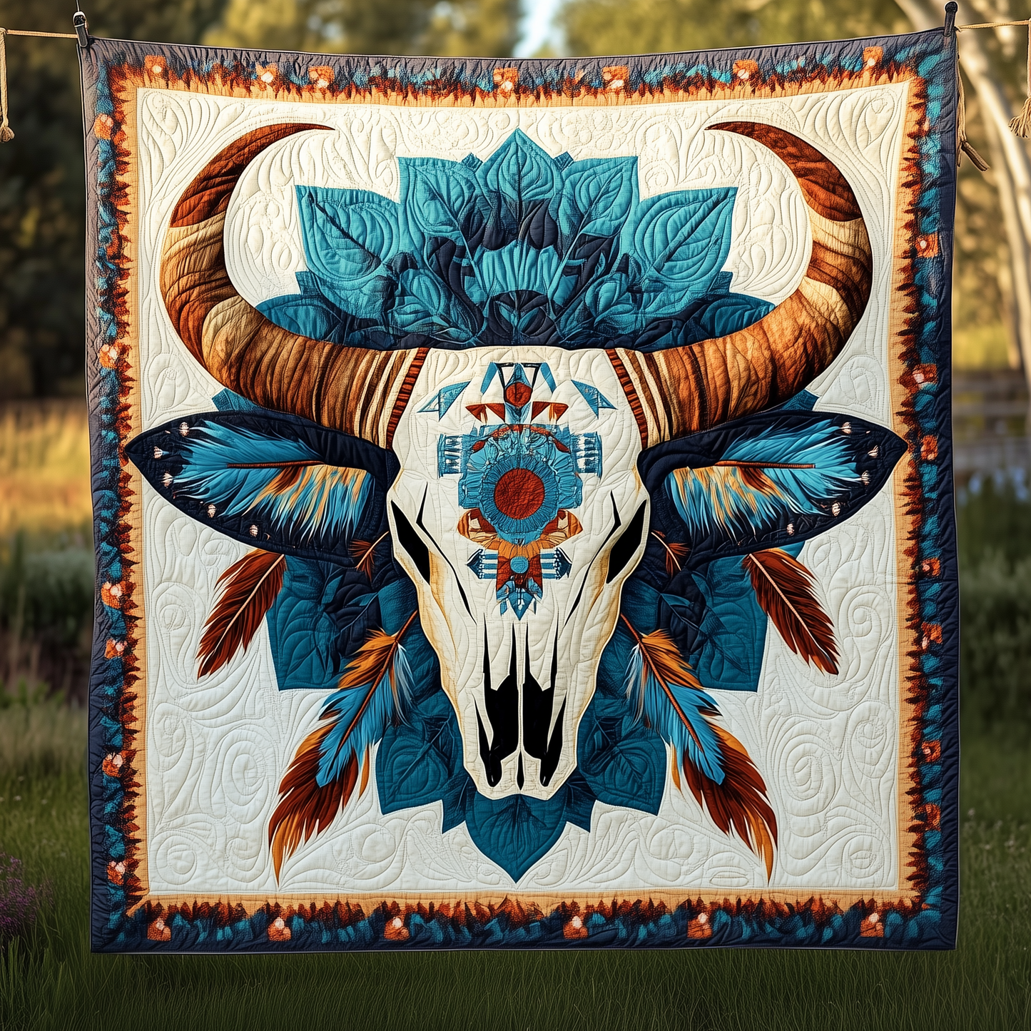 Native Bull Skull Quilted Blanket GFTOTP2337