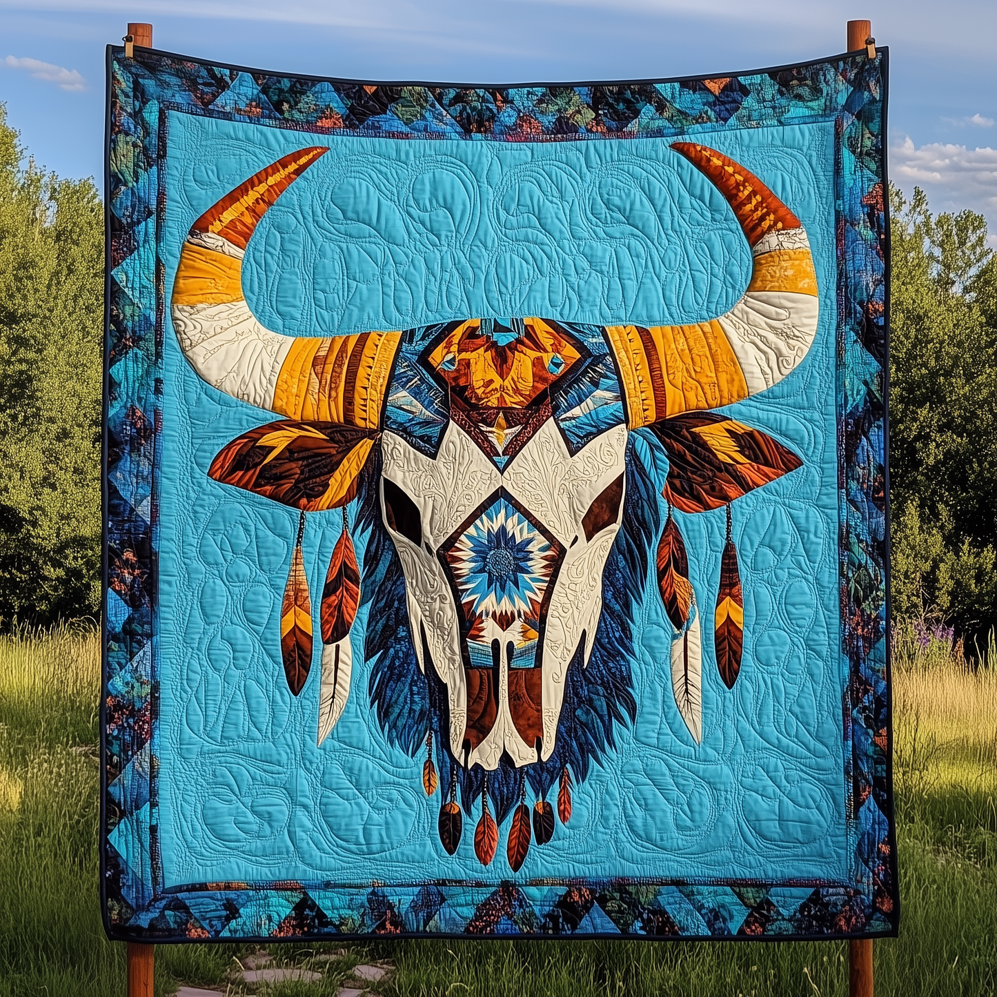 Native Bull Skull Quilted Blanket GFTOTP2339