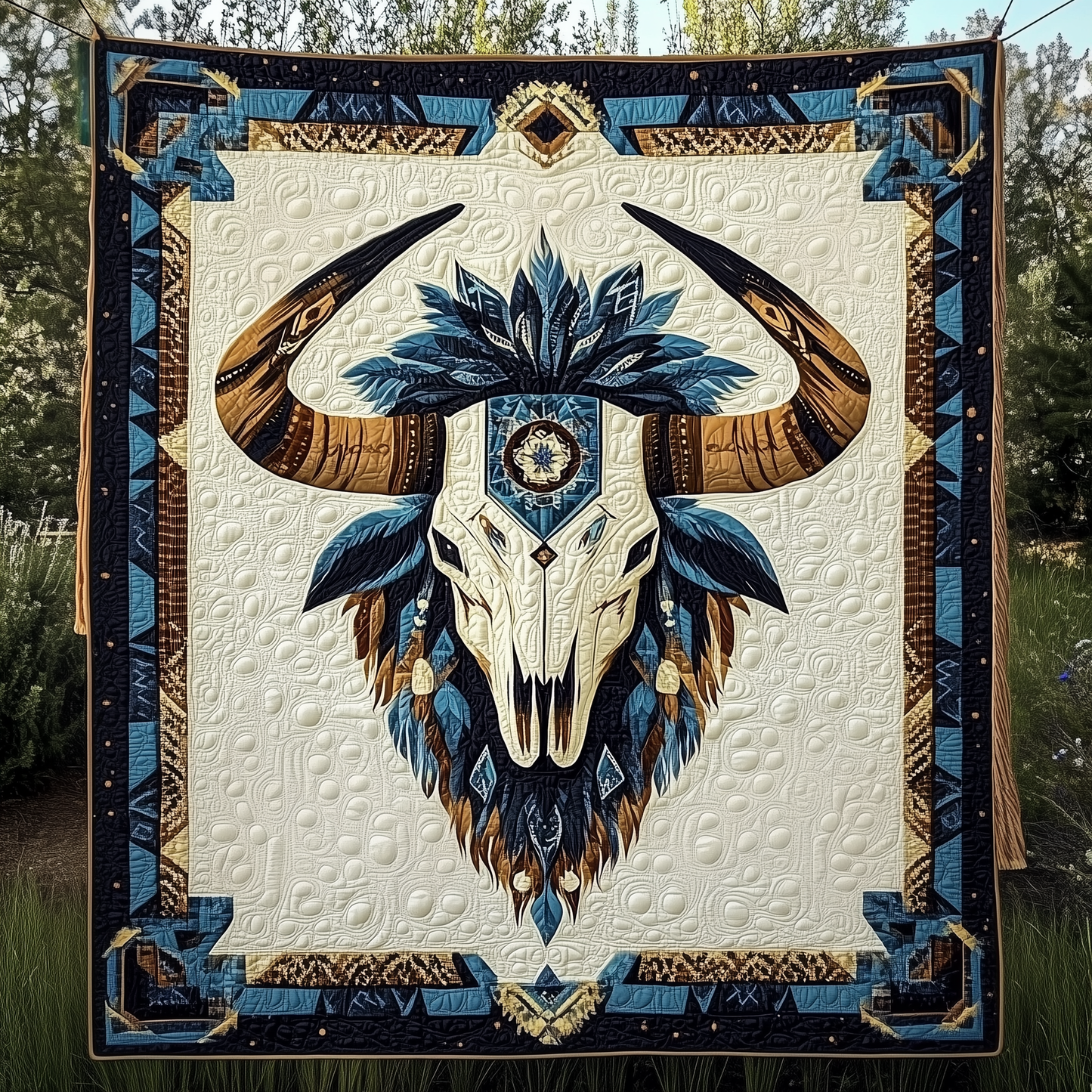 Native Bull Skull Quilted Blanket GFTOTP2340