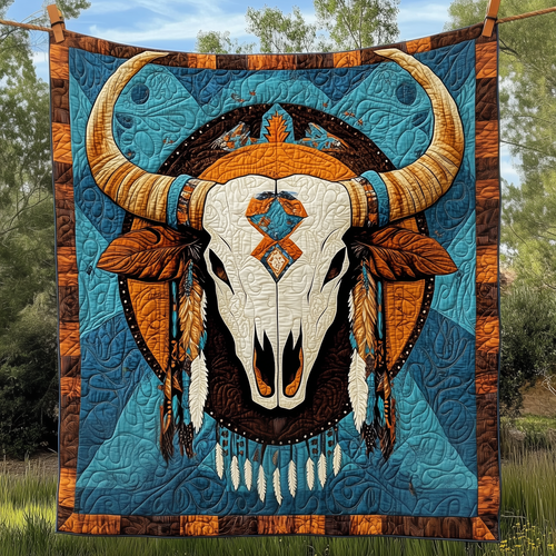 Native Bull Skull Quilted Blanket GFTOTP2342