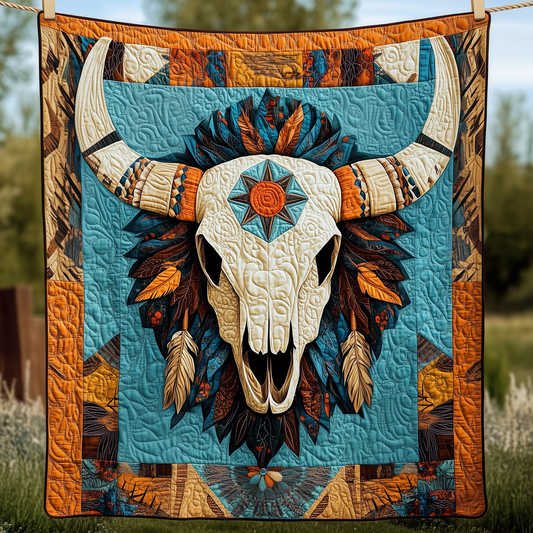 Native Bull Skull Quilted Blanket GFTOTP2343