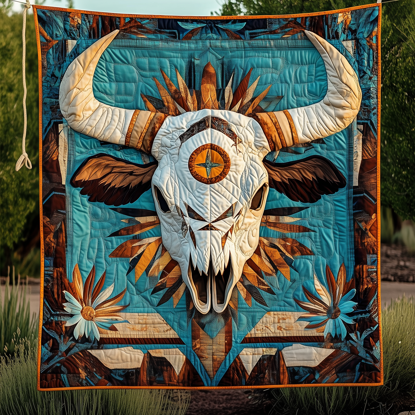 Native Bull Skull Quilted Blanket GFTOTP2346