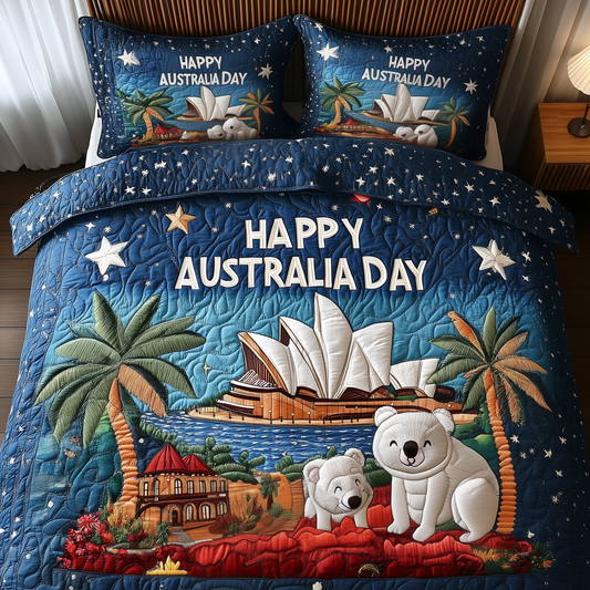 Happy Australia Day 3-Piece Quilted Bedding Set GFTOTP2682