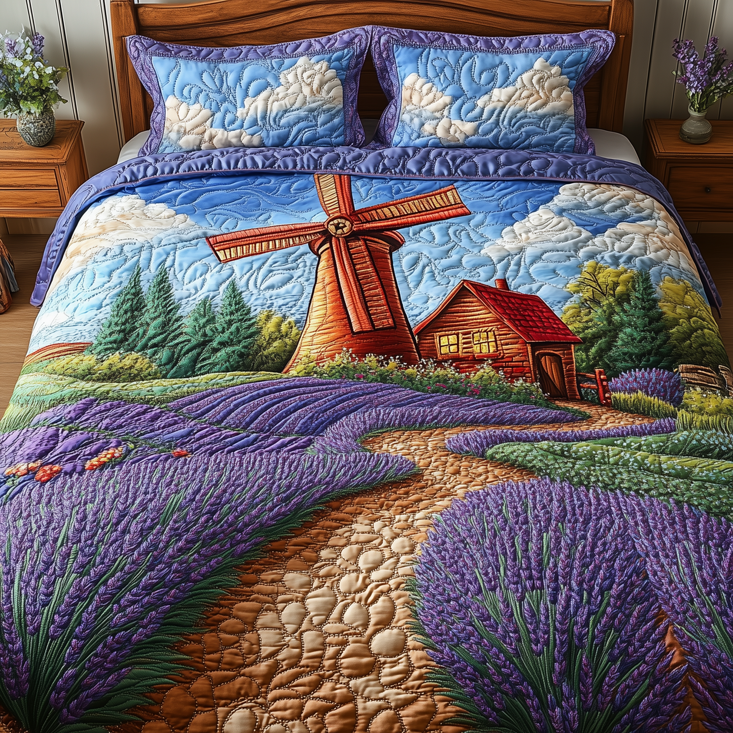 Pastoral Lavender Bliss 3-Piece Quilted Bedding Set GFTOTP3153